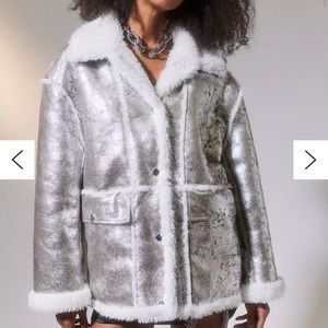 UO Leigh Oversized Faux Suede Sherpa Jacket